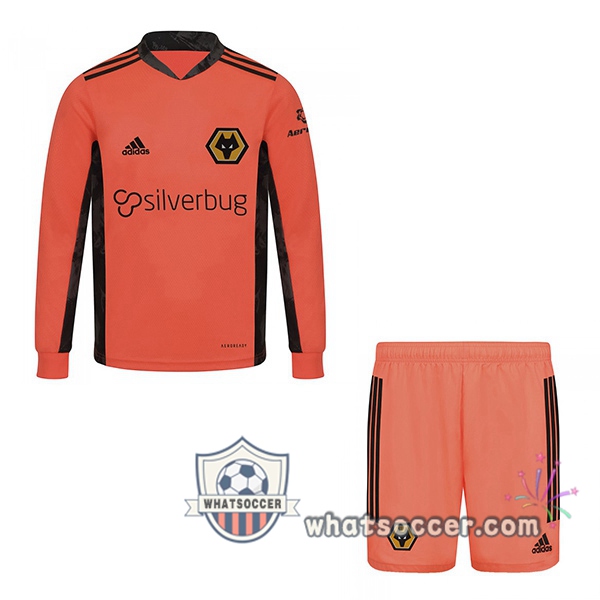 Wolves Kids Goalkeeper Soccer Jerseys Long Sleeve Orange 2020-2021