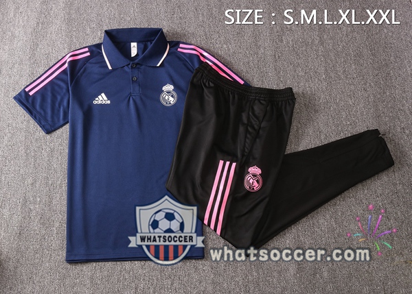Training Polo Set Real Madrid + Pants Blue Royal 2020-2021