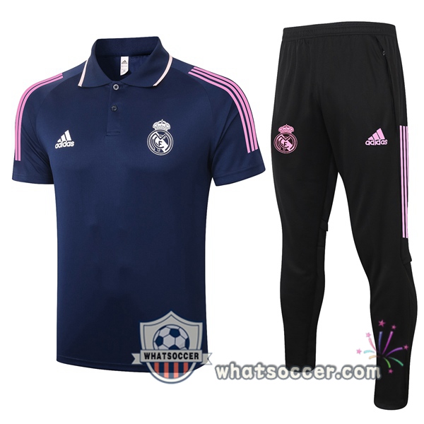 Training Polo Set Real Madrid + Pants Blue Royal 2020-2021