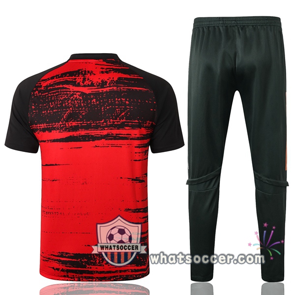 Manchester United + Pants Red Black Training T-Shirt Suit 2020-2021