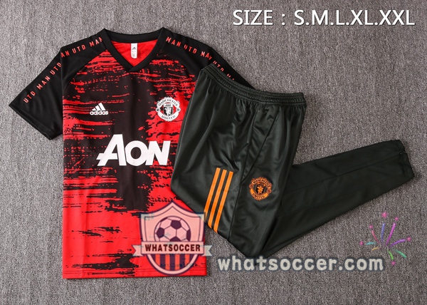 Manchester United + Pants Red Black Training T-Shirt Suit 2020-2021