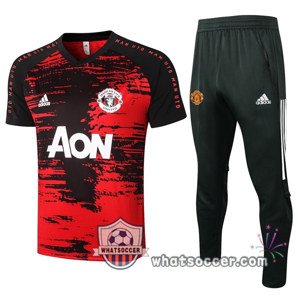 Manchester United + Pants Red Black Training T-Shirt Suit 2020-2021