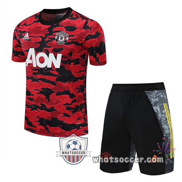 Manchester United + Shorts Red Black Training T-Shirt Suit 2020-2021