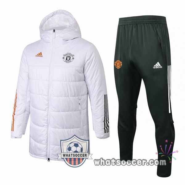 Manchester United White Soccer Down Jacket + Pants 2020-2021