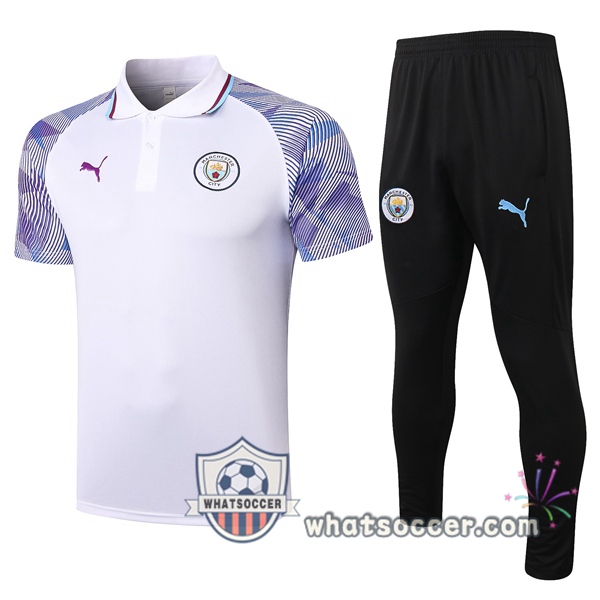 Training Polo Set Manchester City + Pants White 2020-2021
