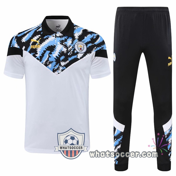 Training Polo Set Manchester City + Pants White 2020-2021