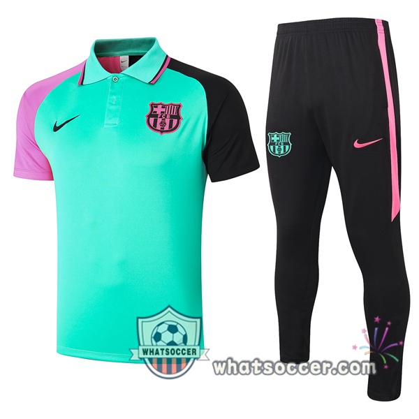 Training Polo Set FC Barcelona + Pants Green Rose Black 2020-2021