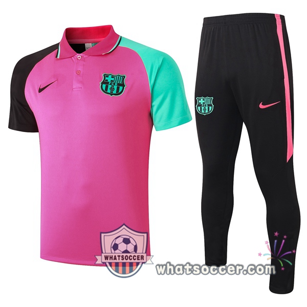 Training Polo Set FC Barcelona + Pants Rose Black Green 2020-2021