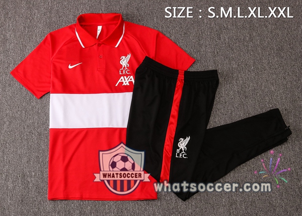 Training Polo Set FC Liverpool + Pants Red White 2020-2021
