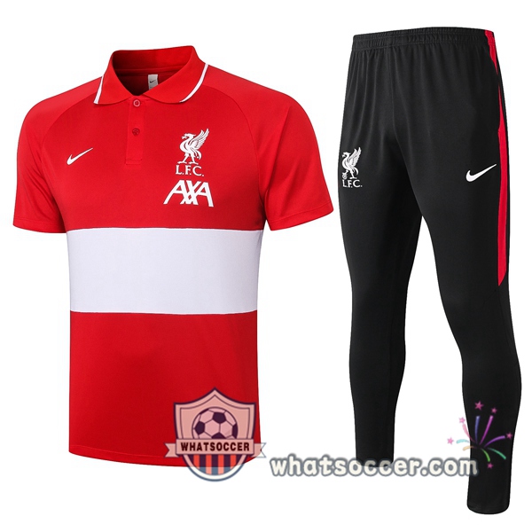 Training Polo Set FC Liverpool + Pants Red White 2020-2021