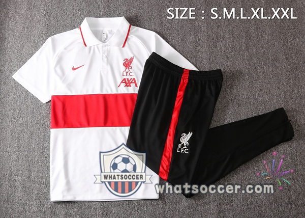 Training Polo Set FC Liverpool + Pants White Red 2020-2021