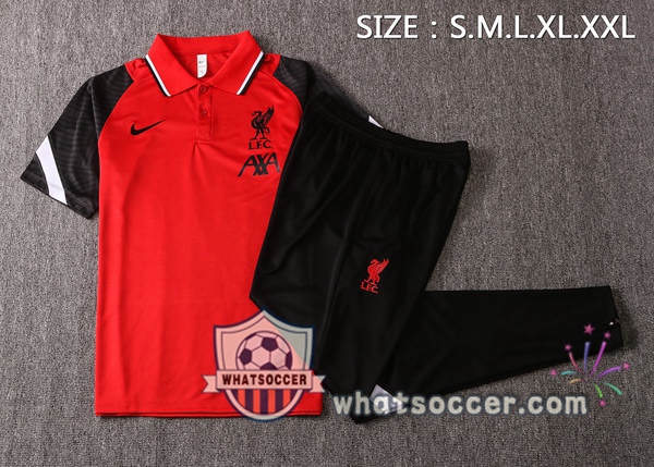 Training Polo Set FC Liverpool + Pants Red Black 2020-2021