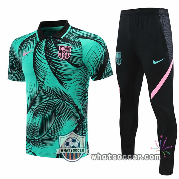 Training Polo Set FC Barcelona + Pants Green Black 2020-2021