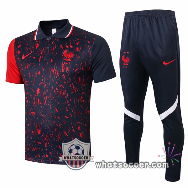 Training Polo Set France + Pants Blue Royal Red 2020-2021