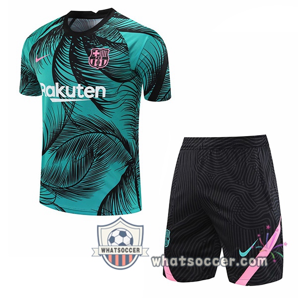 FC Barcelona + Shorts Green Black Training T-Shirt Suit 2020-2021
