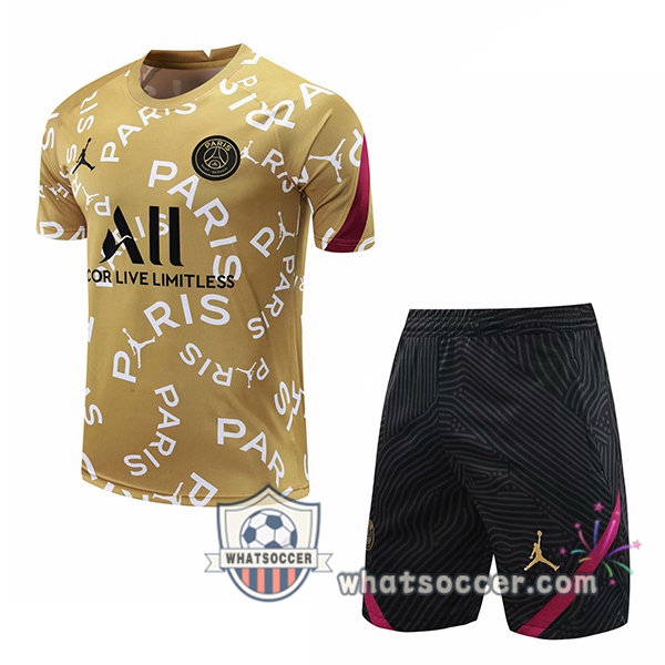 Paris PSG Jordan + Shorts Yellow Training T-Shirt Suit 2020-2021