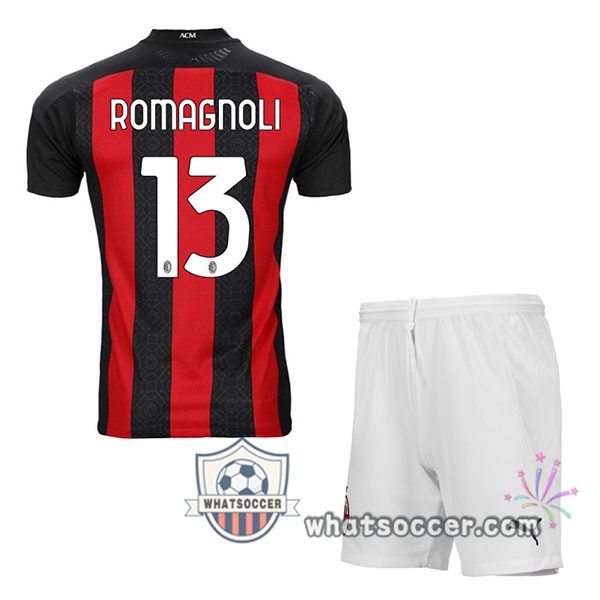 AC Milan (ROMAGNOLI 13) Kids Home Soccer Jerseys 2020-2021