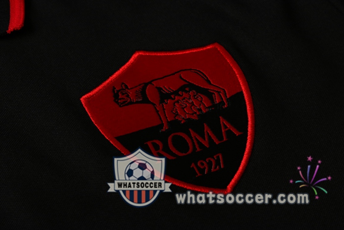 Training Polo Set AS Roma + Pants Black Red 2020-2021