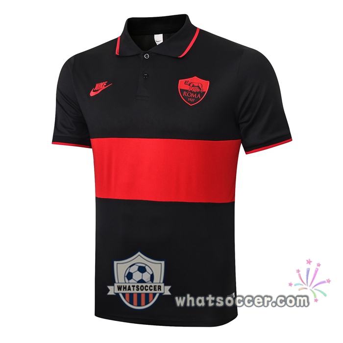 Training Polo Set AS Roma + Pants Black Red 2020-2021