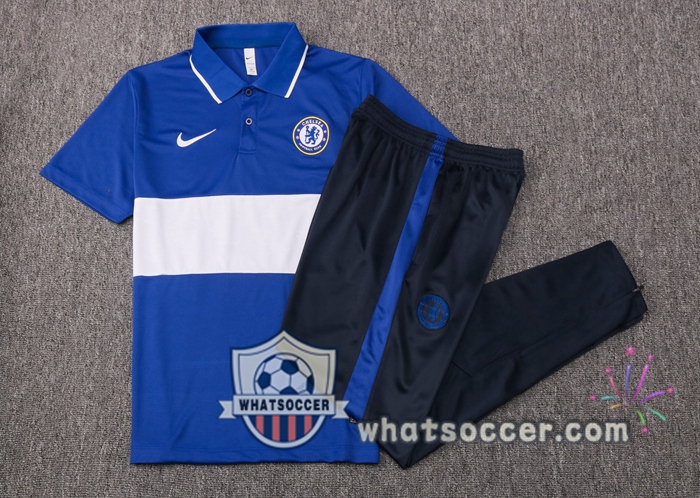 Training Polo Set FC Chelsea + Pants Blue White 2020-2021