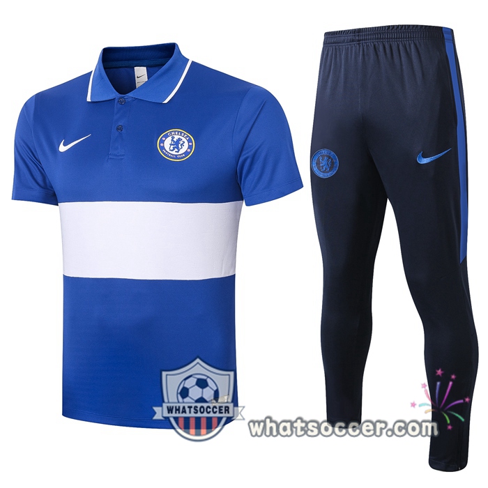 Training Polo Set FC Chelsea + Pants Blue White 2020-2021