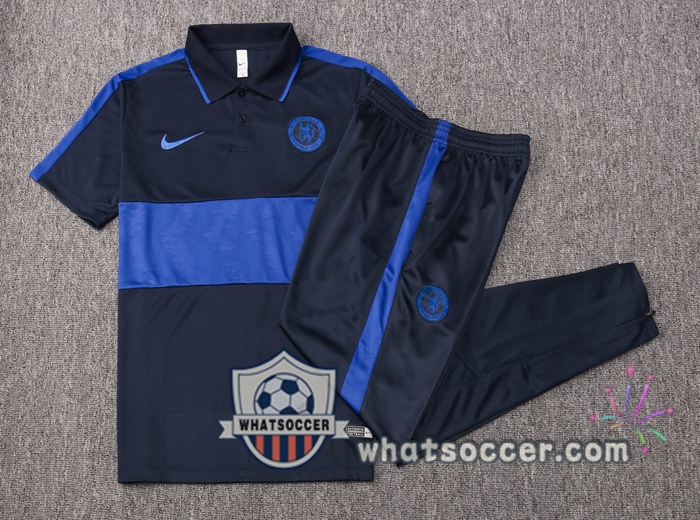 Training Polo Set FC Chelsea + Pants Blue Royal 2020-2021