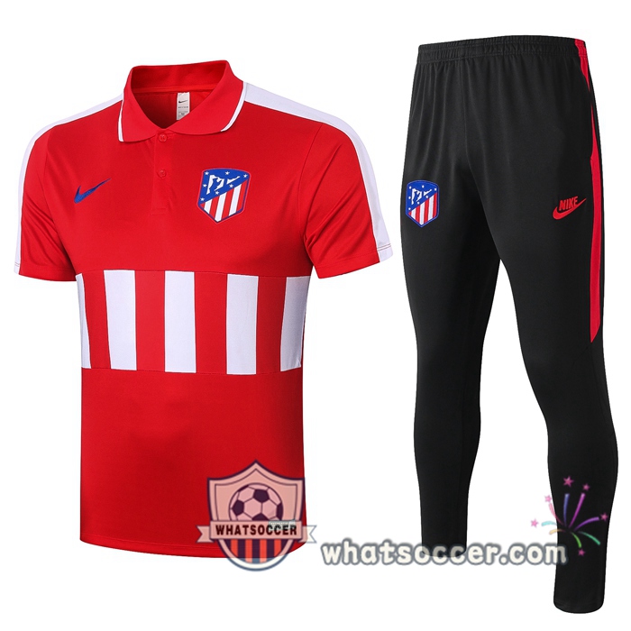 Training Polo Set Atletico Madrid + Pants Red White 2020-2021