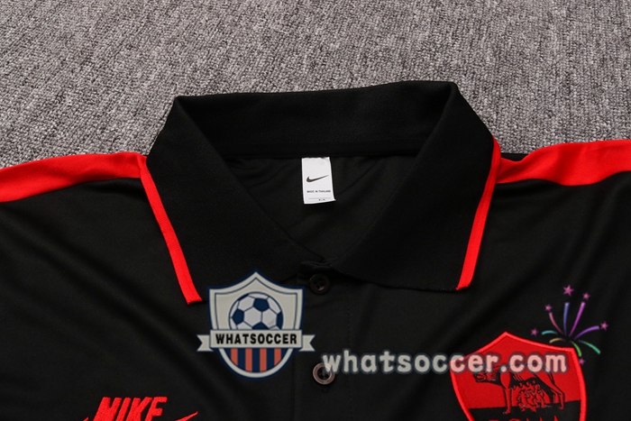 Training Polo Set AS Roma + Pants Black Red 2020-2021