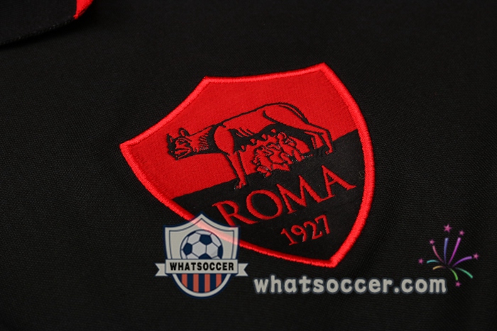 Training Polo Set AS Roma + Pants Black Red 2020-2021