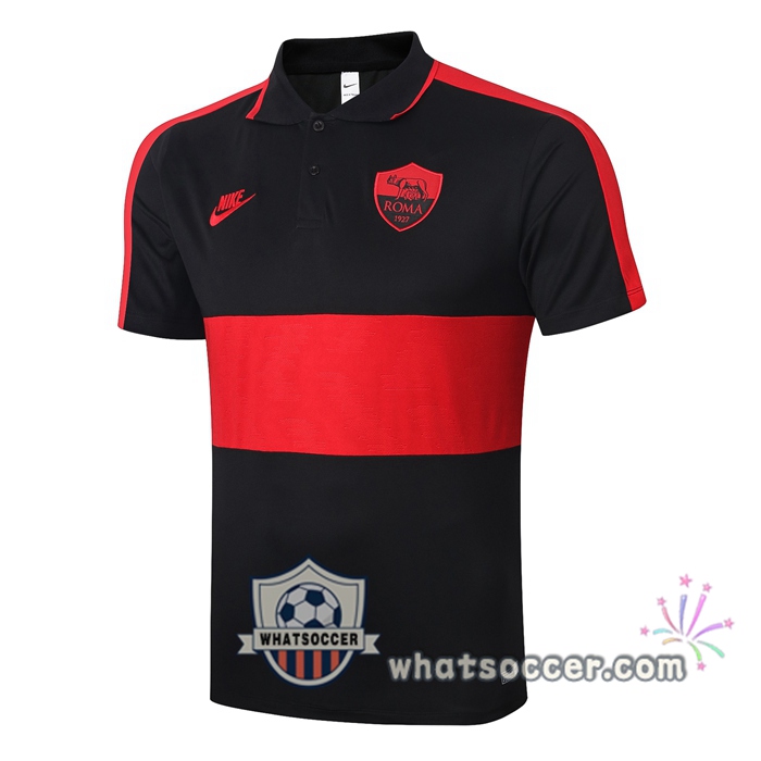 Training Polo Set AS Roma + Pants Black Red 2020-2021