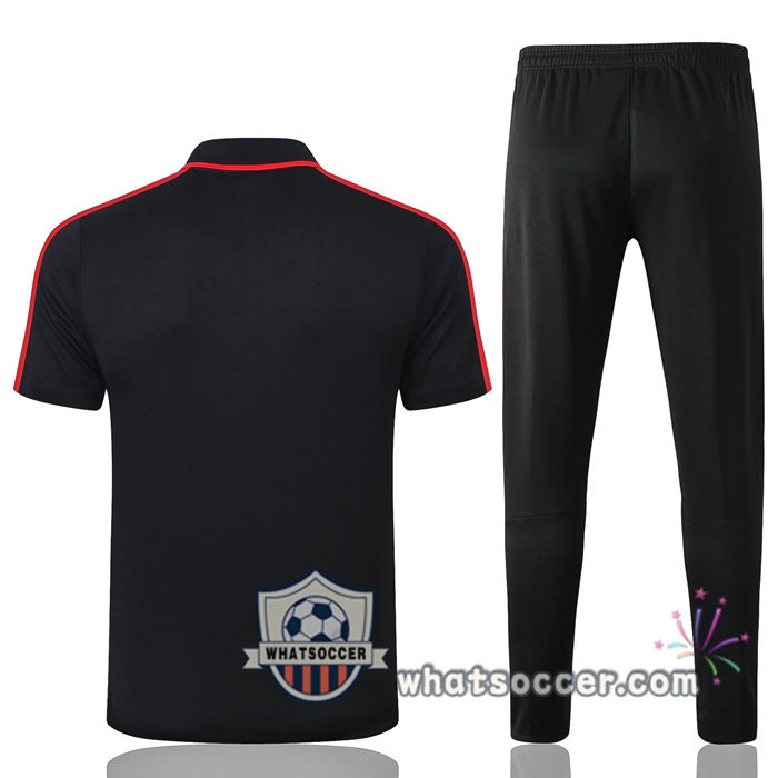 Training Polo Set AS Roma + Pants Black Red 2020-2021