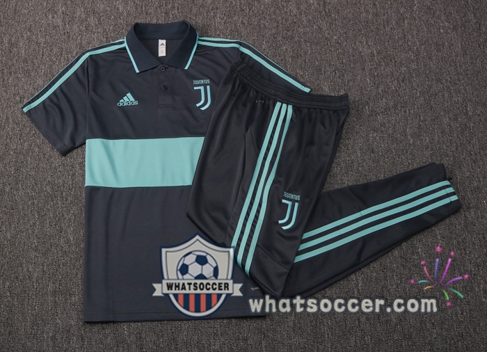 Training Polo Set Juventus + Pants Gray Blue 2020-2021