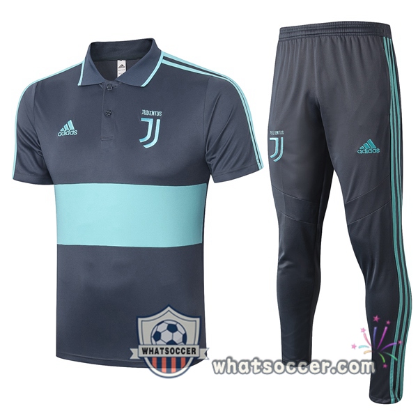 Training Polo Set Juventus + Pants Gray Blue 2020-2021