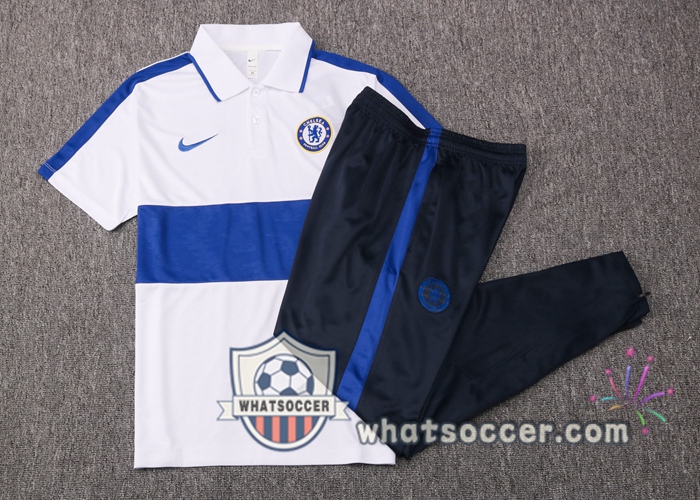 Training Polo Set FC Chelsea + Pants White Blue 2020-2021