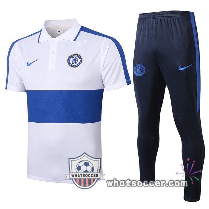 Training Polo Set FC Chelsea + Pants White Blue 2020-2021