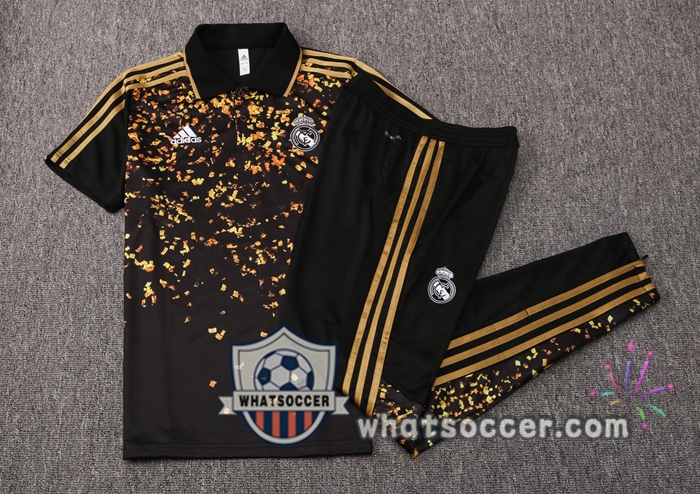 Training Polo Set Real Madrid + Pants Black Yellow 2020-2021