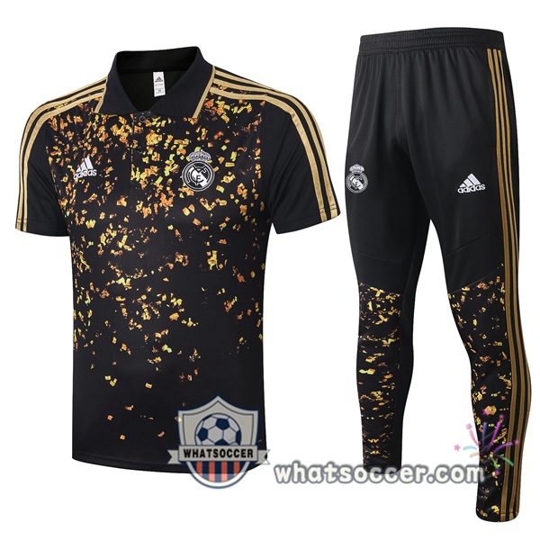 Training Polo Set Real Madrid + Pants Black Yellow 2020-2021