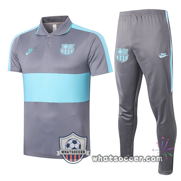 Training Polo Set FC Barcelona + Pants Gray Blue 2020-2021