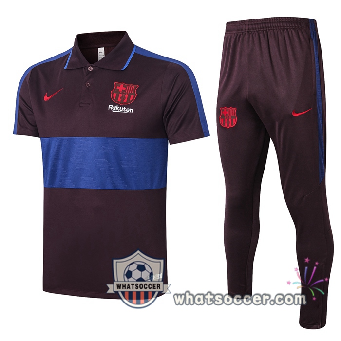 Training Polo Set FC Barcelona + Pants Marron Blue 2020-2021