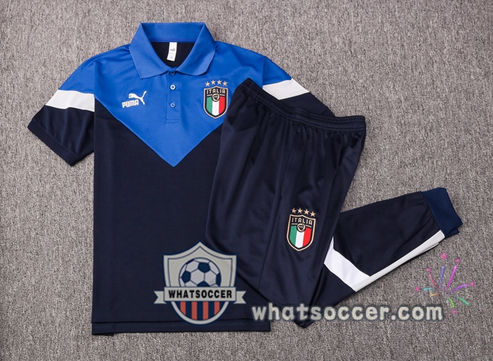 Training Polo Set Italy + Pants Blue 2020-2021