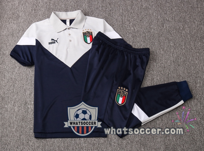 Training Polo Set Italy + Pants Gray White 2020-2021