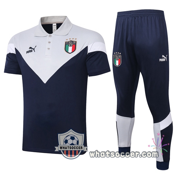 Training Polo Set Italy + Pants Gray White 2020-2021