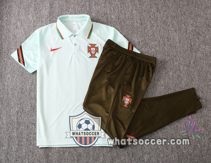 Training Polo Set Portugal + Pants Light Green 2020-2021