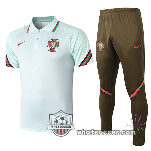 Training Polo Set Portugal + Pants Light Green 2020-2021