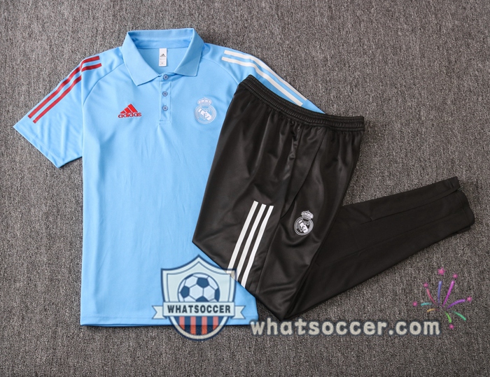 Training Polo Set Real Madrid + Pants Light Blue 2020-2021