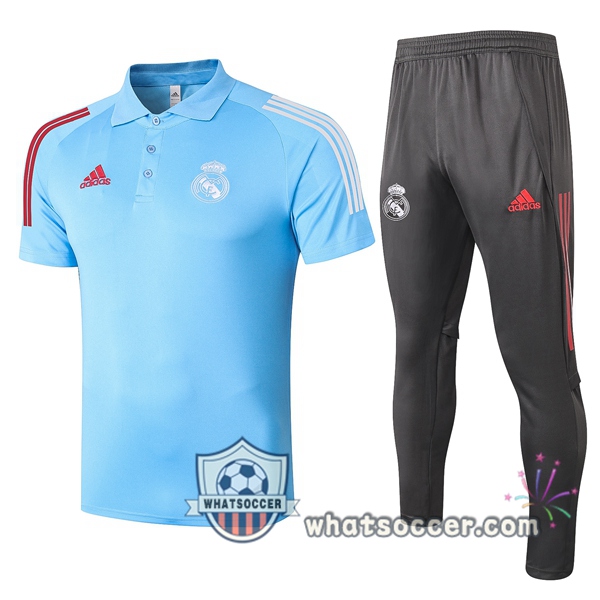 Training Polo Set Real Madrid + Pants Light Blue 2020-2021