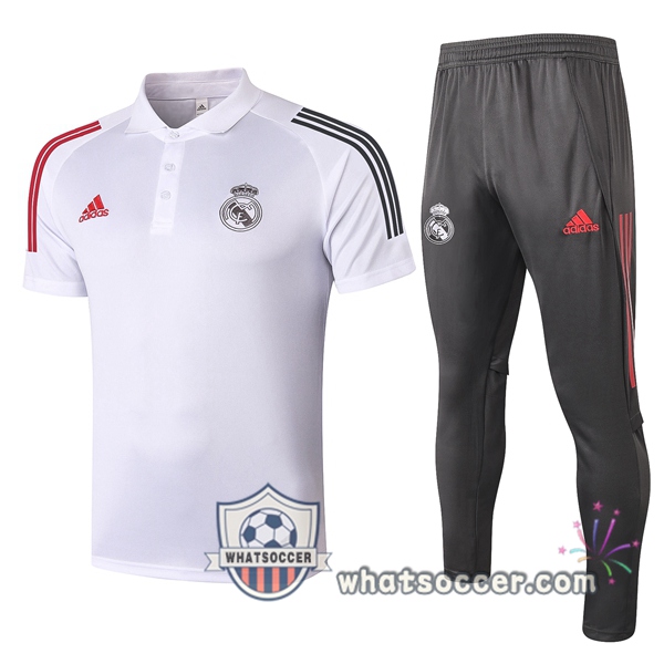 Training Polo Set Real Madrid + Pants White 2020-2021