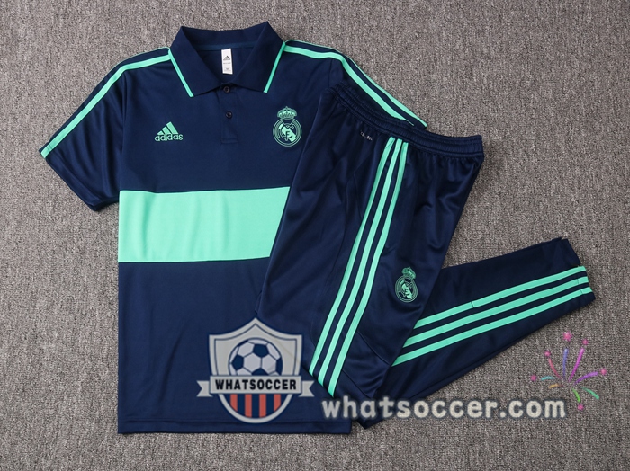Training Polo Set Real Madrid + Pants Blue Green 2020-2021