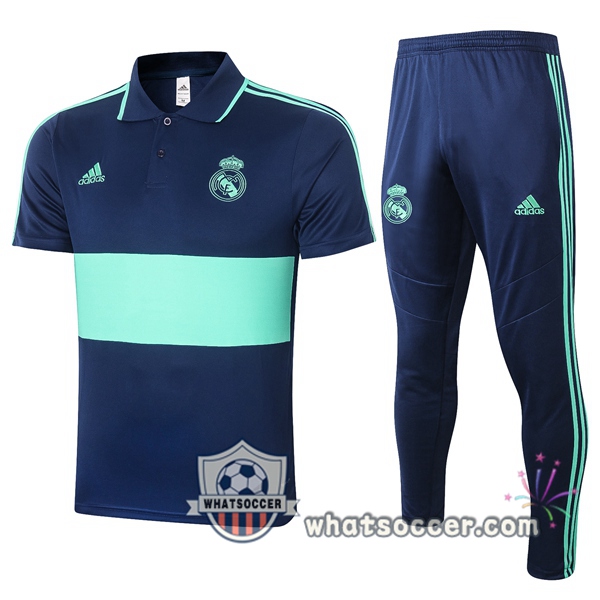 Training Polo Set Real Madrid + Pants Blue Green 2020-2021