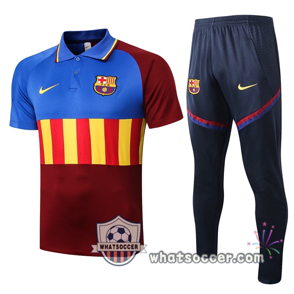 Training Polo Set FC Barcelona + Pants Red Blue 2020-2021